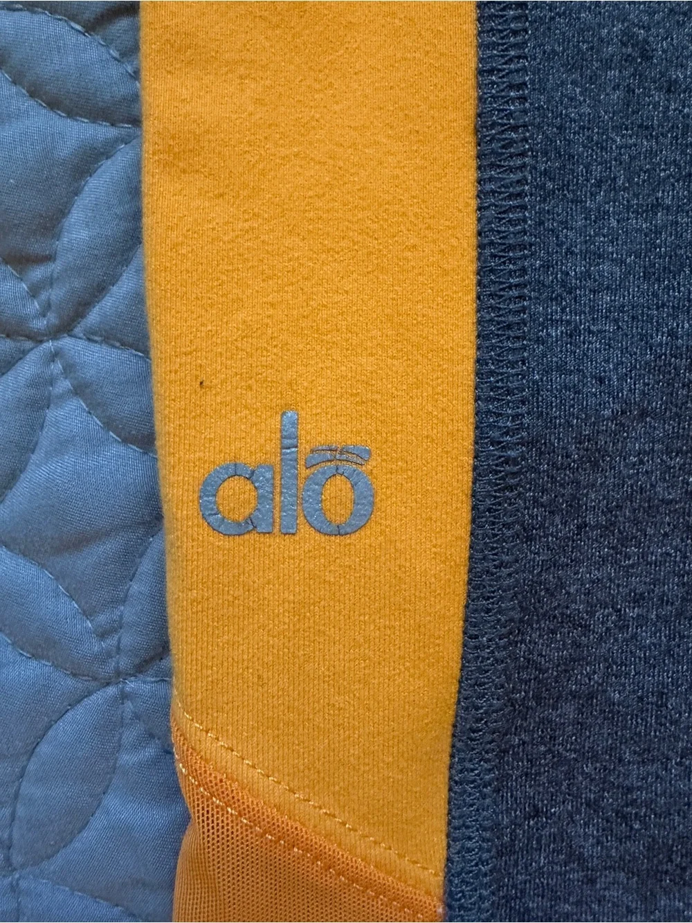 ALO Yoga Ascendent Gray Leggings with Orange & Teal Panels